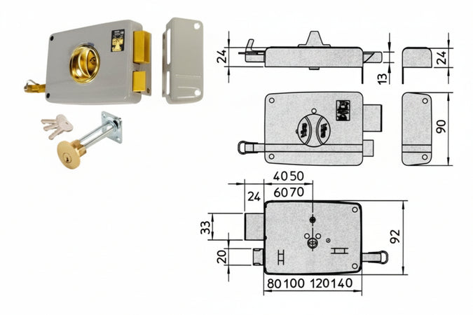 Serratura Da Portoncino Con Pomolo Interno Catenaccio E Scrocco Mm.70 Sx (1.7604) Viro