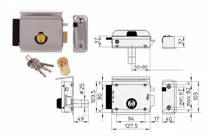 Elettroserratura Per Cancelli Con Tetto 8992 Mm.50/80 Dx (8992.1) Viro