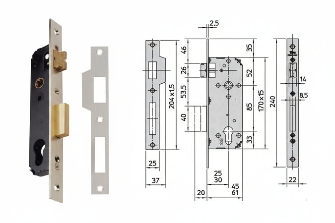 Serratura Da Infilare A Cilindro 1 Mandata 7435 Mm.25 (7435.25) Viro