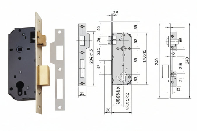Serratura Da Infilare A Cilindro 2 Mandate 7435 Mm.60 (7435.60) Viro