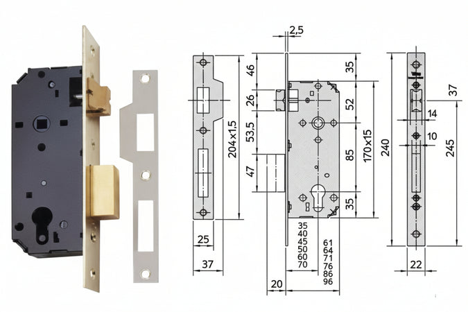 Serratura Da Infilare A Cilindro 2 Mandate 7435 Mm.70 (7435.70) Viro