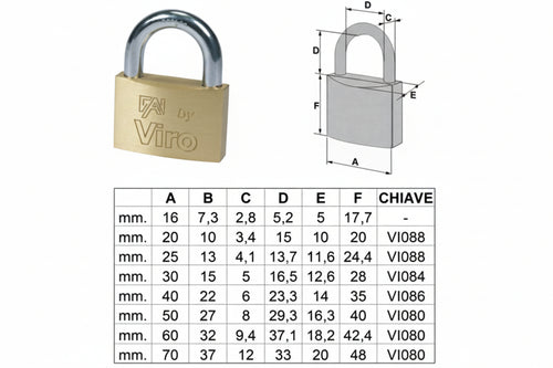 Lucchetto Arco Normale Fai By Viro- - Mm.20 (Art.551) - 12 Pezzi Viro