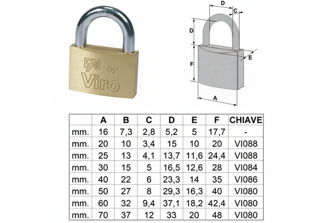 Lucchetto Arco Normale Fai By Viro- - Mm.20 (Art.551) - 12 Pezzi Viro