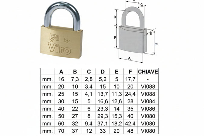 Lucchetto Arco Normale Fai By Viro- - Mm.25 (Art.552) - 12 Pezzi Viro