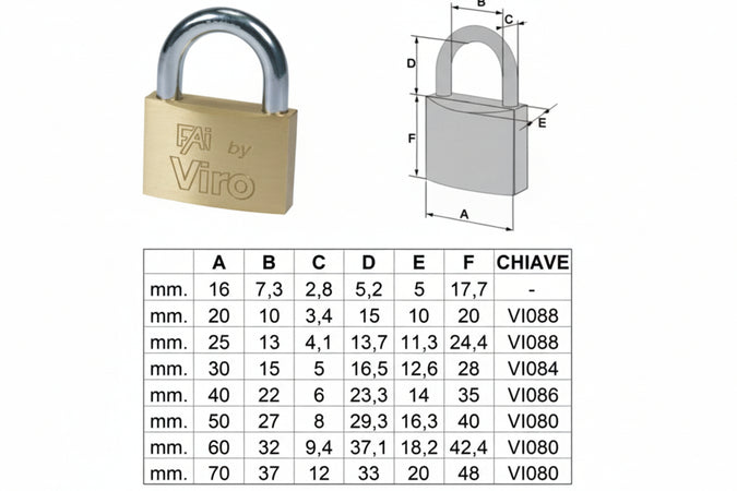 Lucchetto Arco Normale Fai By Viro- - Mm.30 (Art.553) - 12 Pezzi Viro