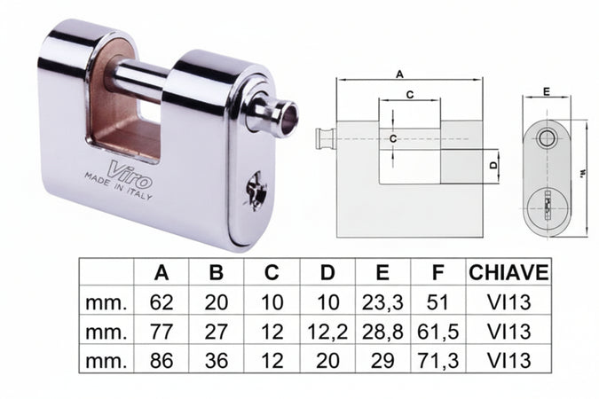 Lucchetto Corazzato A Una Bocca Panzer Mm.86 (Art.4117) Viro
