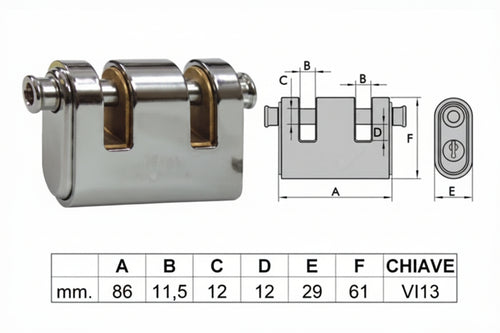 Lucchetto Corazzato A Due Bocche Panzer Mm.86 (Art.4126) Viro