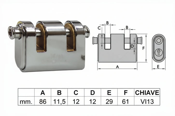 Lucchetto Corazzato A Due Bocche Panzer Mm.86 (Art.4126) Viro