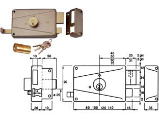 Serratura Da Portoncino Catenaccio E Scr. Doppio Cilindro Fisso 310 Mg Mm.70 Dx Tre Mandate (310/Mg) Wally