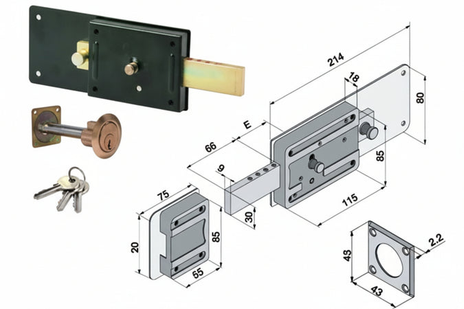 Ferroglietto Solo Catenaccio 6 Mandate Con Cilindro Staccato 012 Mm.50 (01250801) Welka