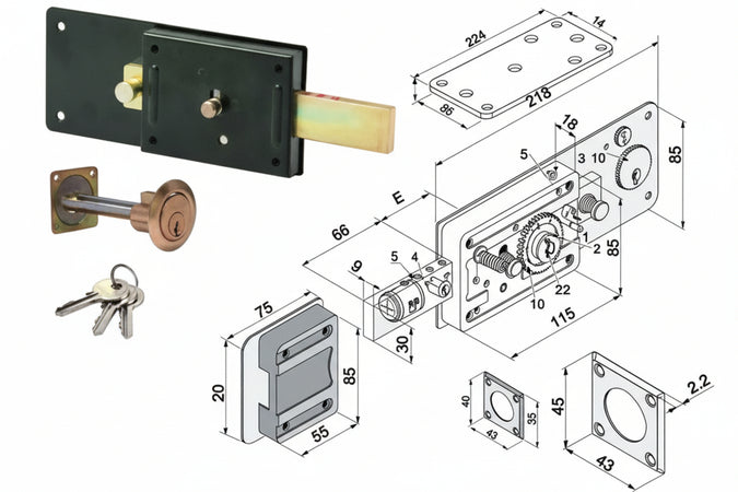 Ferroglietto Solo Catenaccio 6 Mandate Con Cilindro Staccato 012 Mm.60 (01260801) Welka