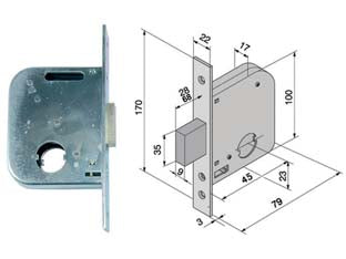 Serratura Da Infilare Per Cancelli Solo Catenaccio 071 Mm.45 Con Catenaccio Da Mm.28 (07145000) Welka