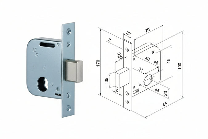 Serratura Da Infilare Per Cancelli Solo Catenaccio 071 Mm.45 Con Catenaccio Da Mm.28 (07145000) Welka
