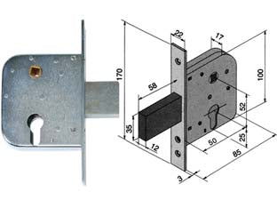 Serratura Da Infilare Per Cancelli Con Quadro Catenaccio E Scrocco 070 Mm.50 Con Catenaccio Da Mm.58 (07050000) Welka