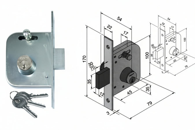 Serratura Da Infilare Per Cancelli Catenaccio E Scr. Con Nottolino 065- - Mm.45 Con Catenaccio Da Mm.70 (06545400) - 2 Pezzi Welka