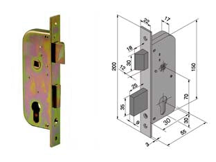 Serratura Da Infilare Per Cancelli 2 Mandate E Scr. Cil. Sagomato 061 Mm.30 Con Catenaccio Mm.25 (06130000) Welka