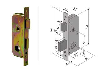 Serratura Da Infilare Per Cancelli 2 Mandate E Scr. Cil. Sfilabile 067 Mm.30 Con Catenaccio Mm.25 (06730000) Welka