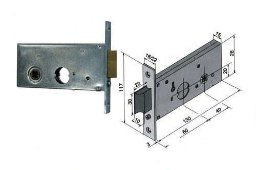Serratura Da Infilare Per Fasce Catenaccio E Scrocco Mm.62 H 123 Mm.60 (12360010) Welka