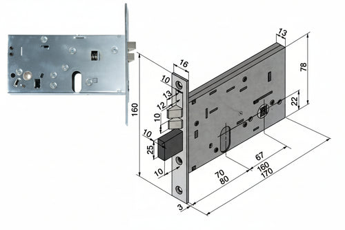 Elettroserratura Da Infilare Per Fasce Mm.78 H 306 Mm.70 (30670010) Welka