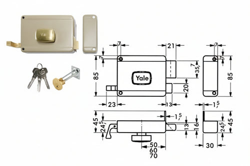 Serratura Da Portoncino Con Pomolo Interno Catenaccio E Scrocco 6200 Mm.50 Sx (Y62000502) Yale