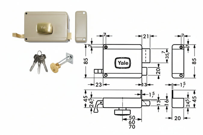 Serratura Da Portoncino Con Pomolo Interno Catenaccio E Scrocco 6200 Mm.60 Dx (Y62000601) Yale