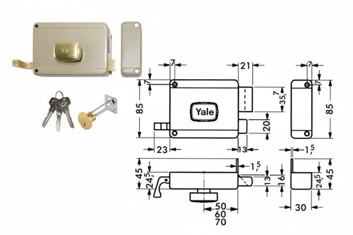 Serratura Da Portoncino Con Pomolo Interno Catenaccio E Scrocco 6200 Mm.70 Dx (Y62000701) Yale