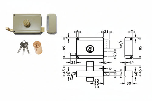 Serratura Da Portoncino Catenaccio E Scr. Doppio Cilindro Fisso 6300 Mm.60 Sx (Y63000602) Yale