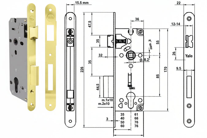 Serratura Da Infilare A Cilindro Bordo Tondo 52X Mm.45 (Y52X1045) Yale