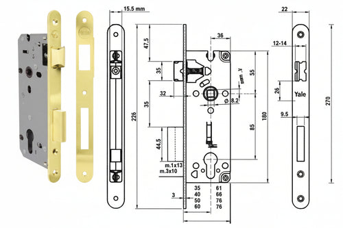 Serratura Da Infilare A Cilindro Bordo Tondo 52X- - Mm.60 (Y52X1060) - 1 Pezzi Yale