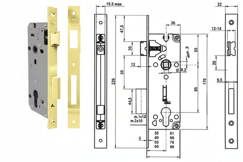 Serratura Da Infilare A Cilindro Bordo Quadro 52X Mm.35 (Y52X0035) Yale