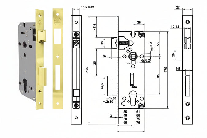 Serratura Da Infilare A Cilindro Bordo Quadro 52X Mm.40 (Y52X0040) Yale