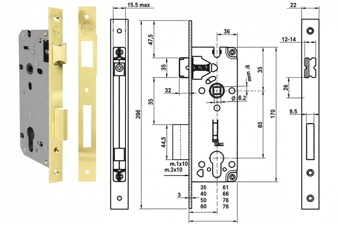 Serratura Da Infilare A Cilindro Bordo Quadro 52X Mm.50 (Y52X0050) Yale