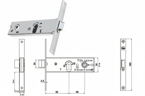 Serratura Da Infilare Per Fasce Catenaccio E Scrocco Mm.44 H 87000 Mm.70 A 1 Mandata (Y8700070080) Yale