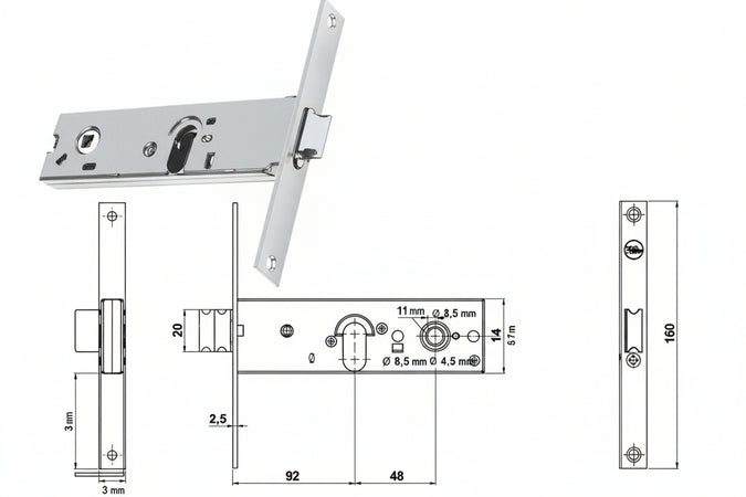 Serratura Da Infilare Per Fasce Catenaccio E Scrocco Mm.44 H 87000 Mm.70 A 1 Mandata (Y8700070080) Yale