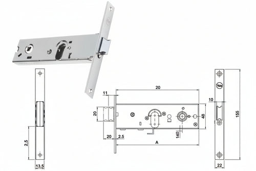 Serratura Da Infilare Per Fasce Catenaccio E Scrocco Mm.44 H 87500 Mm.70 A 1 Mandata (Y8750070080) Yale
