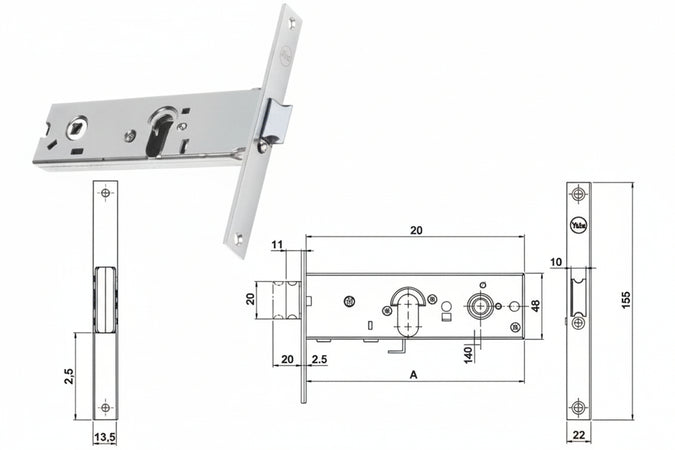 Serratura Da Infilare Per Fasce Catenaccio E Scrocco Mm.44 H 87500 Mm.70 A 1 Mandata (Y8750070080) Yale