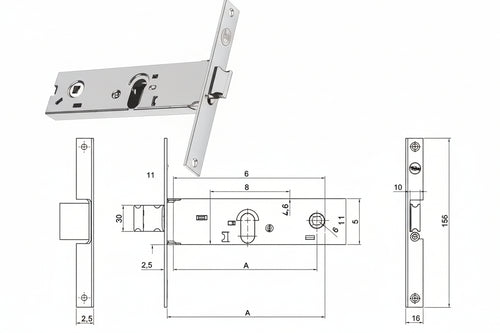 Serratura Da Infilare Per Fasce Catenaccio E Scrocco Mm.44 H 87002 Mm.70 A 2 Mandate (Y8700270080) Yale