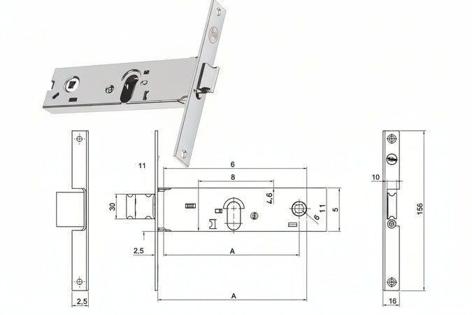 Serratura Da Infilare Per Fasce Catenaccio E Scrocco Mm.44 H 87002 Mm.70 A 2 Mandate (Y8700270080) Yale