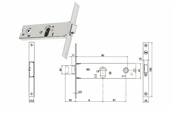 Serratura Da Infilare Per Fasce Catenaccio E Scrocco Mm.44 H 87502 Mm.70 A 2 Mandate (Y8750270080) Yale