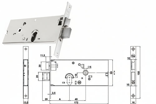 Serratura Da Infilare Per Fasce Catenaccio E Scrocco Mm.78 H 86000 Mm.58 A 2 Mandate (Y8600058080) Yale