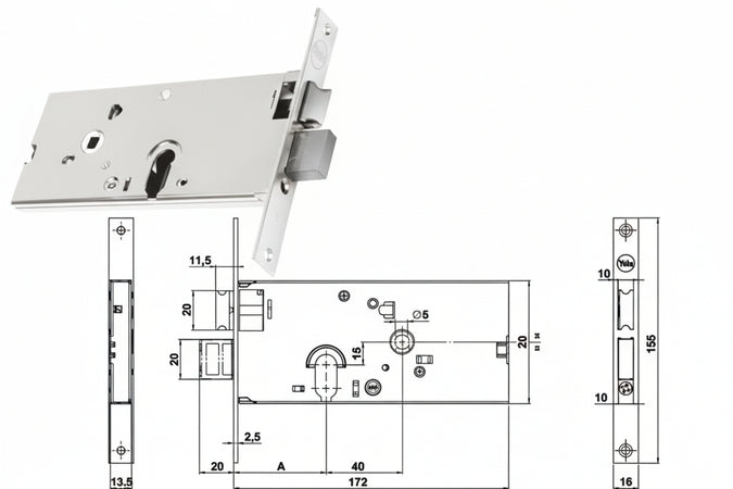 Serratura Da Infilare Per Fasce Catenaccio E Scrocco Mm.78 H 86000 Mm.58 A 2 Mandate (Y8600058080) Yale