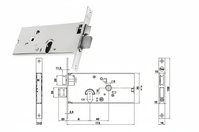 Serratura Da Infilare Per Fasce Catenaccio E Scrocco Mm.78 H 86000 Mm.70 A 2 Mandate (Y8600070080) Yale