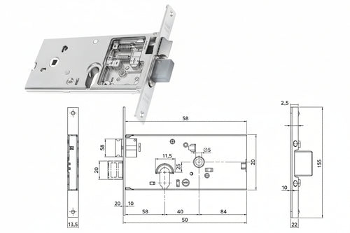 Serratura Da Infilare Per Fasce Catenaccio E Scrocco Mm.78 H 86500 Mm.70 A 2 Mandate (Y8650070080) Yale