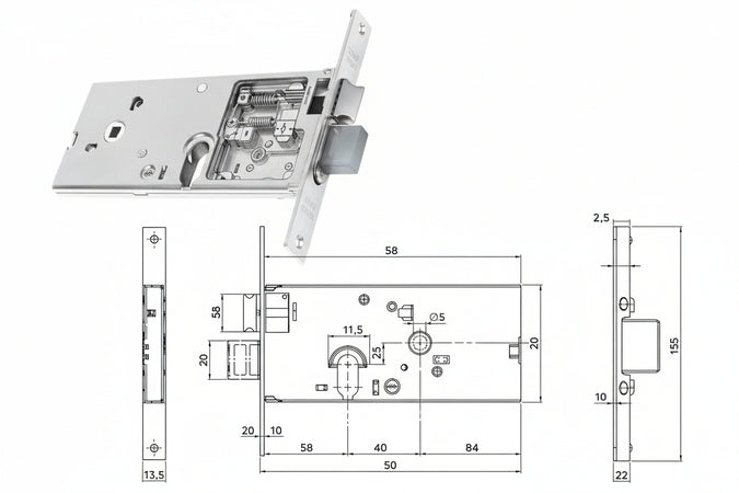 Serratura Da Infilare Per Fasce Catenaccio E Scrocco Mm.78 H 86500 Mm.70 A 2 Mandate (Y8650070080) Yale