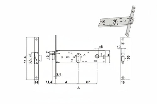Elettroserratura Infilare Per Fasce Solo Scrocco Mm.44 H 85400 Mm.80 (Y8540080080Vne) Yale