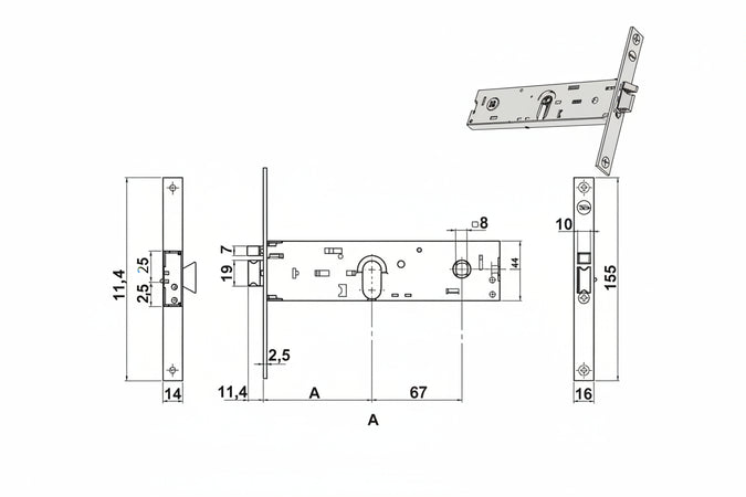 Elettroserratura Infilare Per Fasce Solo Scrocco Mm.44 H 85400 Mm.80 (Y8540080080Vne) Yale