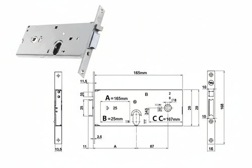 Elettroserratura Infilare Per Fasce Solo Scrocco Mm.78 H 85002 Mm.80, Frontale Mm.16 (Y8500280080) Yale