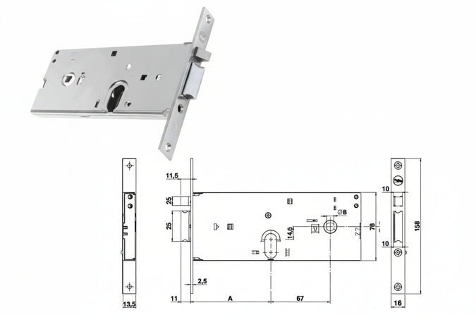 Elettroserratura Infilare Per Fasce Solo Scrocco Mm.78 H 85002 Mm.80, Frontale Mm.22 (Y8550280080) Yale