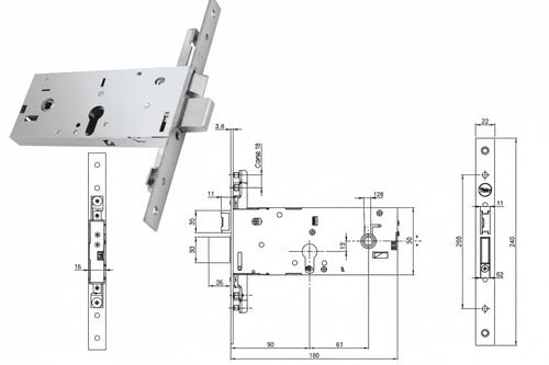 Serratura Triplice Infilare P/Fasce Catenaccio E Scrocco Mm.78H 94000 Mm.90 (Y9400090080) Yale