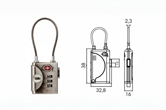 Lucchetto Ad Arco A Cavo A Combinazione Con Dispositivo Tsa Tp3- - Mm.32 (Ytp3/32/350/1) - 1 Blister Yale